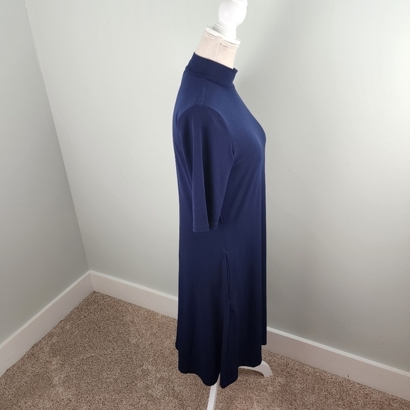 Susan Graver Liquid Knit Mock Neck Elbow Sleeve Dress With Side Pockets Size XS - Picture 13 of 13